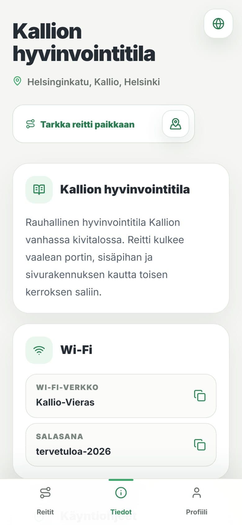 Kallion hyvinvointitila: Paikan tiedot