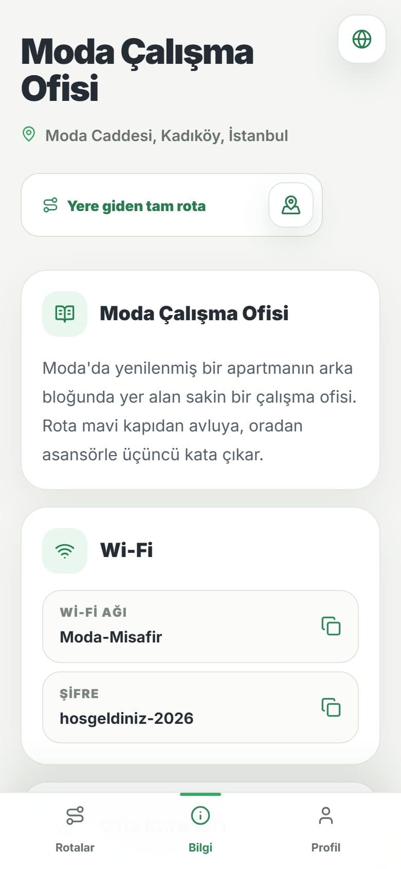 Moda Çalışma Ofisi: Mekân bilgileri